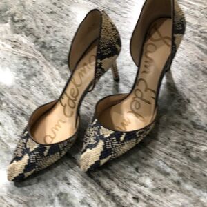 Sam Edelman D’orsay Cream and Black Snakeskin heels. 3”
